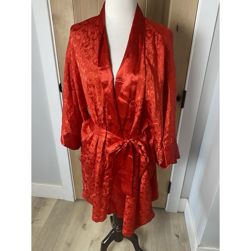 Vtg Victoria's Secret Gold Label Red Kimono Robe Satin One Size